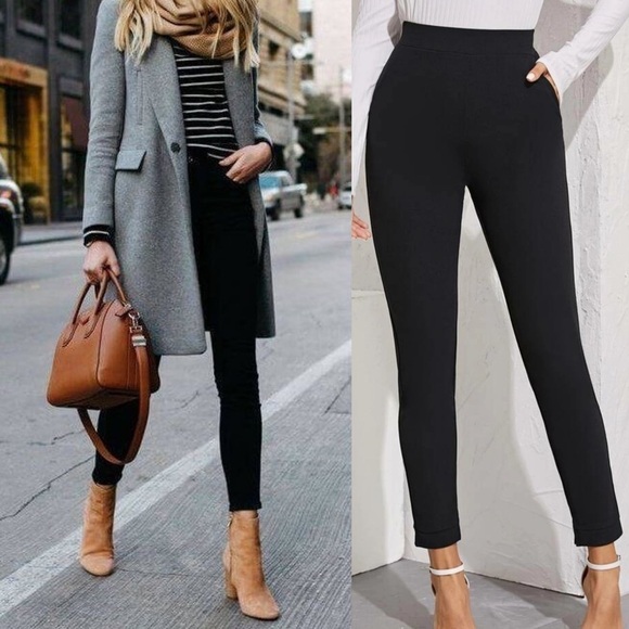 Pants - Tailored skinny cut pants pockets high rise black